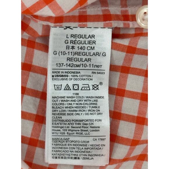 Gap Kids Orange Checkered Button Down Girls Size Large 10 Regular Cotton - Picture 7 of 8